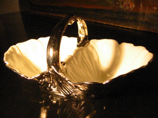 Silver Overlay Scallop Porcelain Serving Basket - Designer Unique Finds 