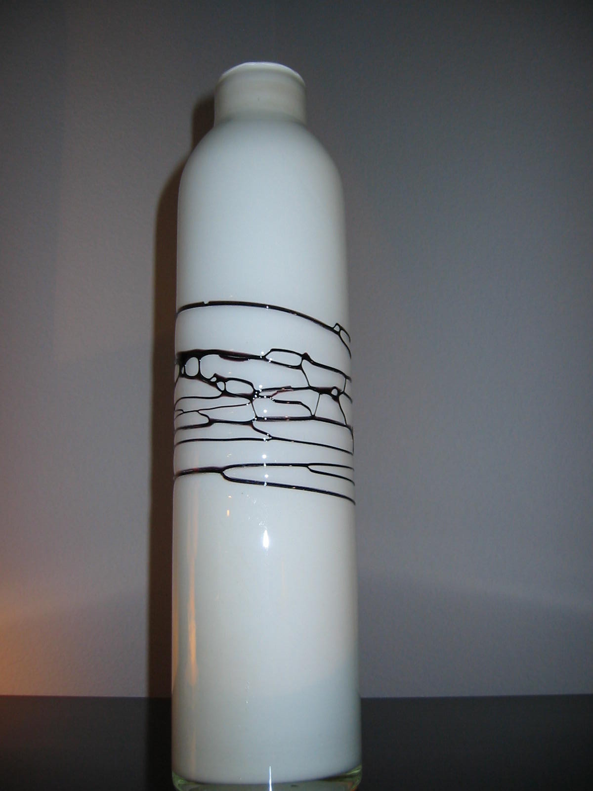 Abstract Overlay Bottle Shape Tall Milk Glass Vase - Designer Unique Finds 