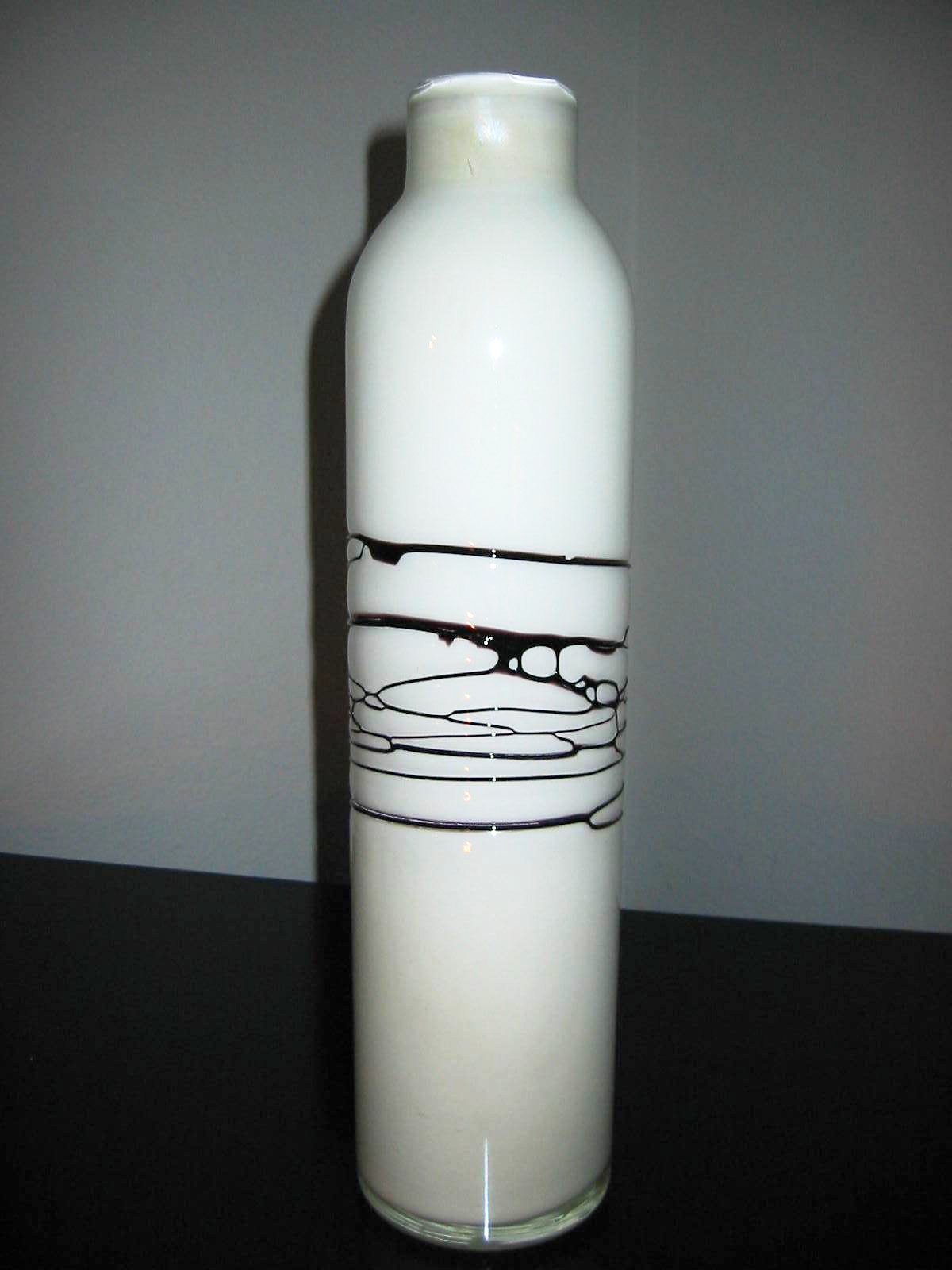 Abstract Overlay Bottle Shape Tall Milk Glass Vase - Designer Unique Finds 