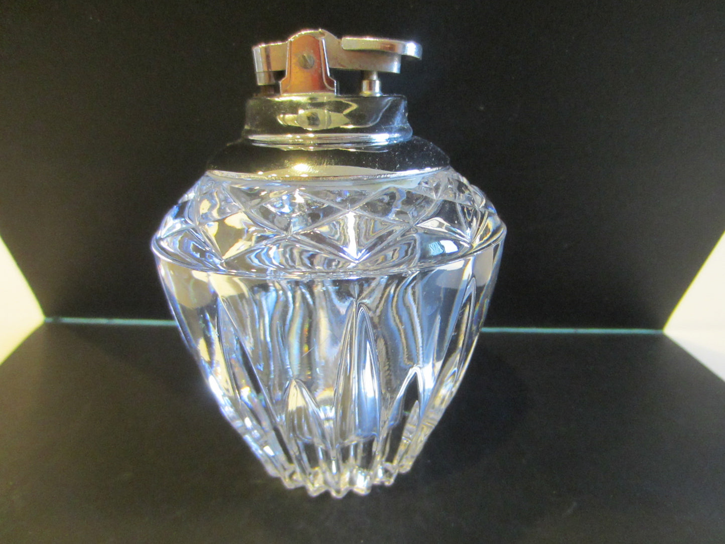 Cut Crystal Table Lighter White Metal Japan Movable Topper - Designer Unique Finds 