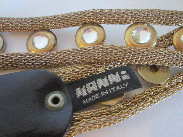 Mann Made in Italy Hand Made Golden Mesh Belt Decorated Cabochons - Designer Unique Finds 