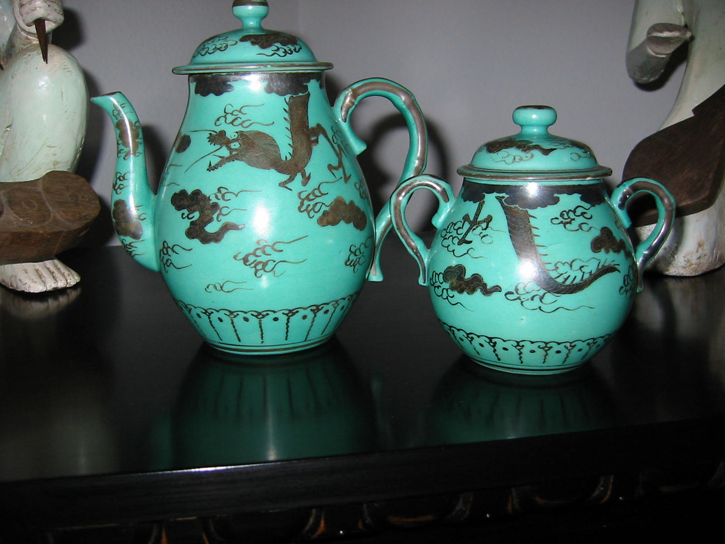 Antique Silver Dragon Turquoise Brief Tea Service