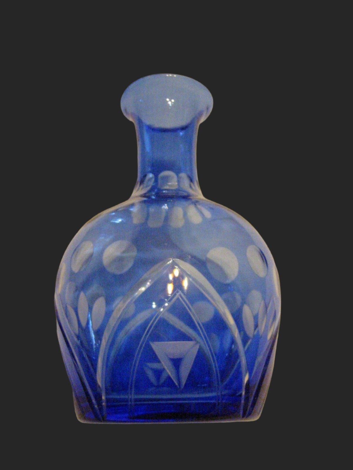 Blue Glass Decanter Hand Decorated Etched Flowers Art Deco Bud Vase - Designer Unique Finds 
 - 5