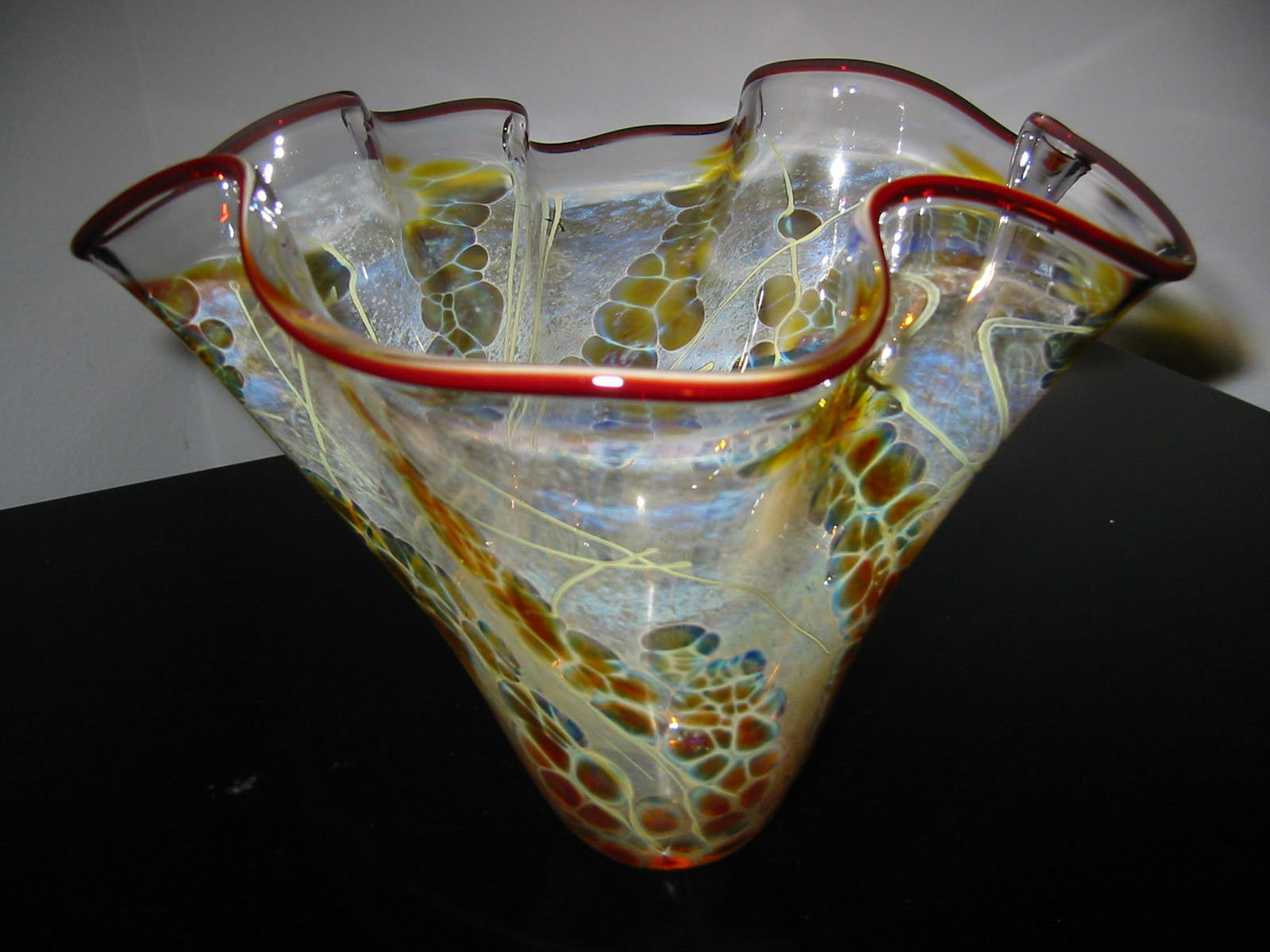 Venetian Handkerchief Hand Blown Glass Artist Signed Abstract Vase - Designer Unique Finds 