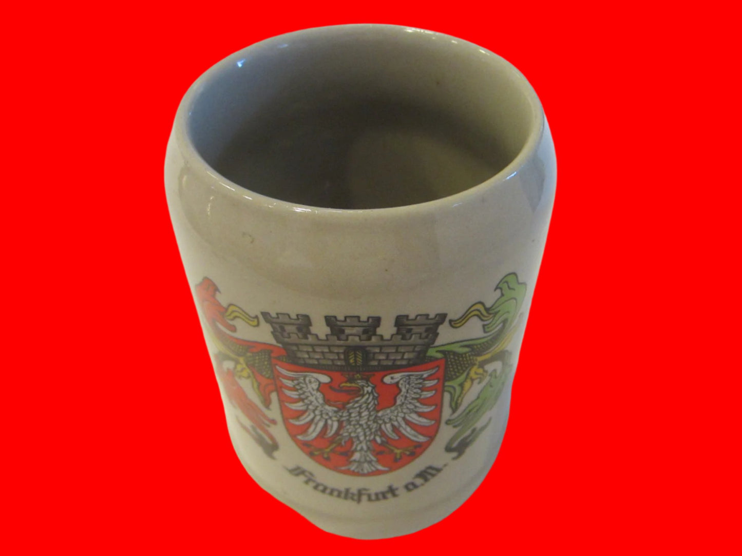 Frankfurt W Germany Gerz Ceramic Mug Etched Mark Crest of Region - Designer Unique Finds 