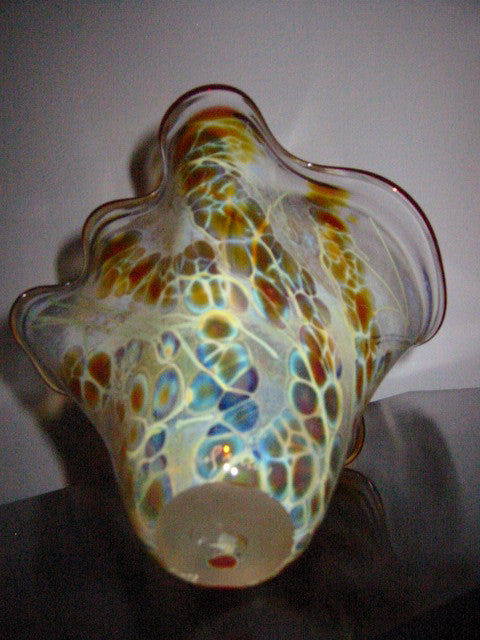 Venetian Handkerchief Hand Blown Glass Artist Signed Abstract Vase - Designer Unique Finds 