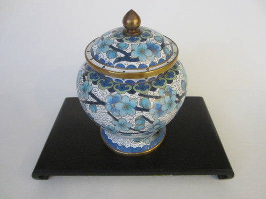 Chinese Jingfa Cloisonne Ginger Jar Enameling Blue Flowers - Designer Unique Finds 