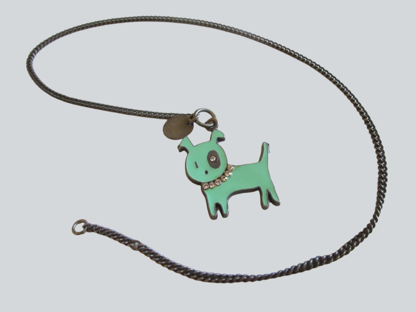 Medecine Paris Douce Green Dog Signed Pendant Link Chain Artisan Jewelry - Designer Unique Finds 