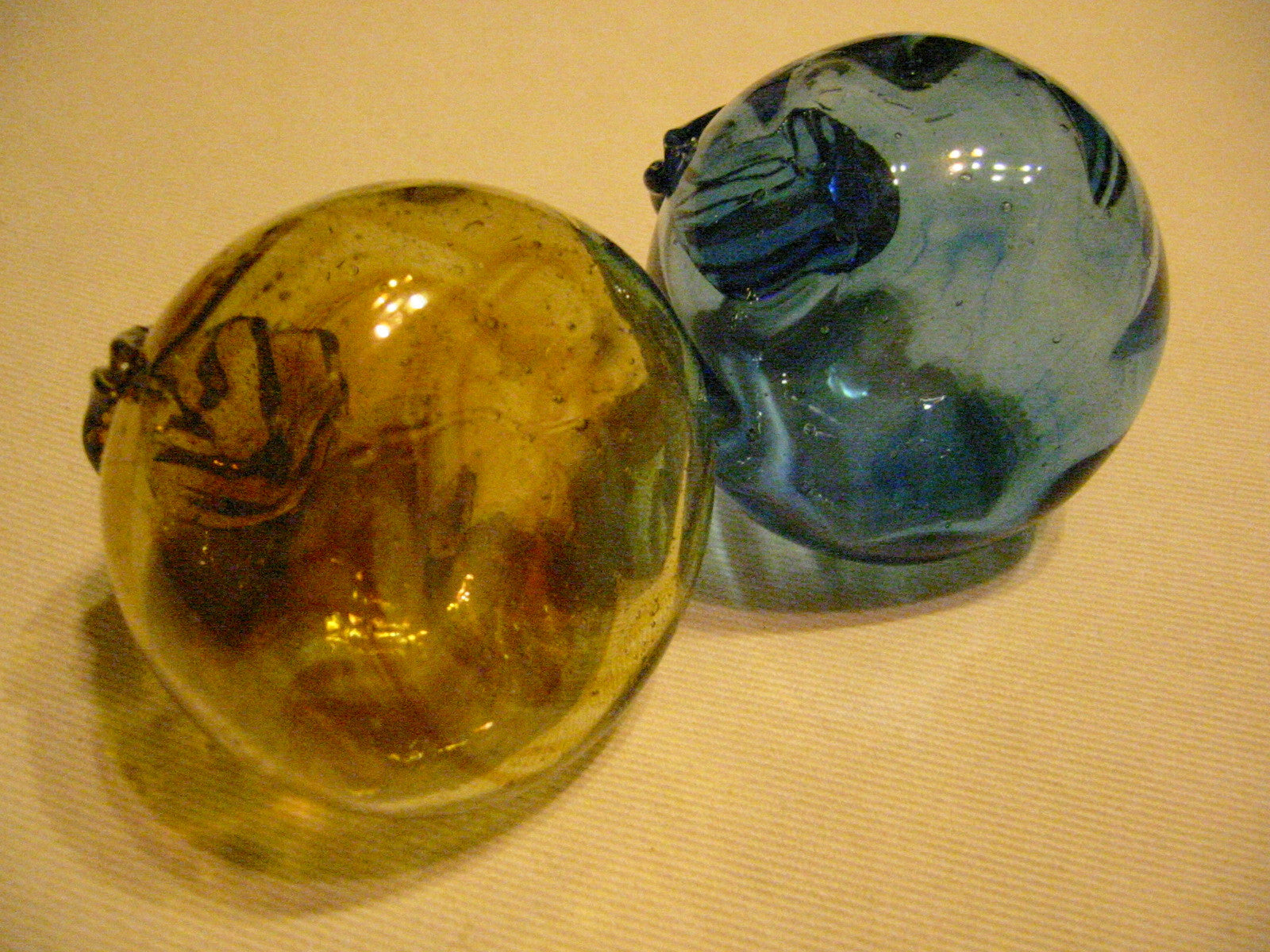 Modernist Hand Blown Colored Glass Fruits Blue Yellow Gold Apples Pear - Designer Unique Finds 