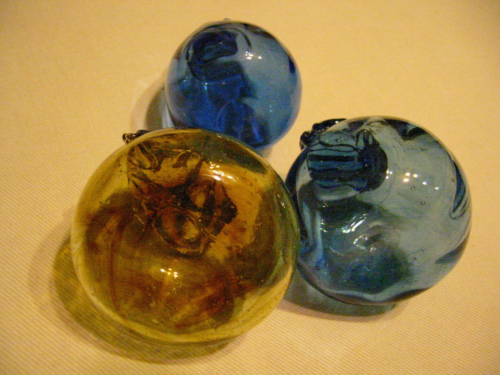 Modernist Hand Blown Colored Glass Fruits Blue Yellow Gold Apples Pear - Designer Unique Finds 