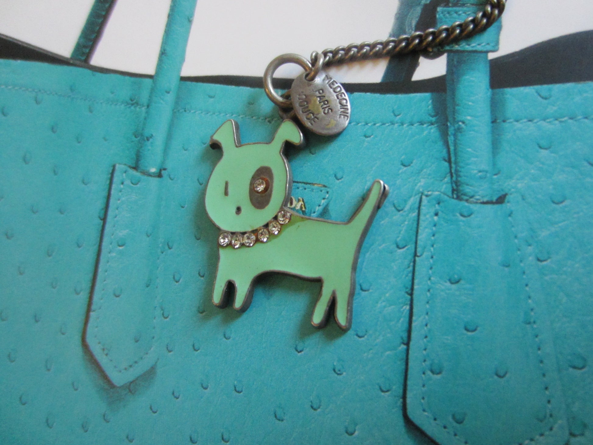 Medecine Paris Douce Green Dog Signed Pendant Link Chain Artisan Jewelry - Designer Unique Finds 