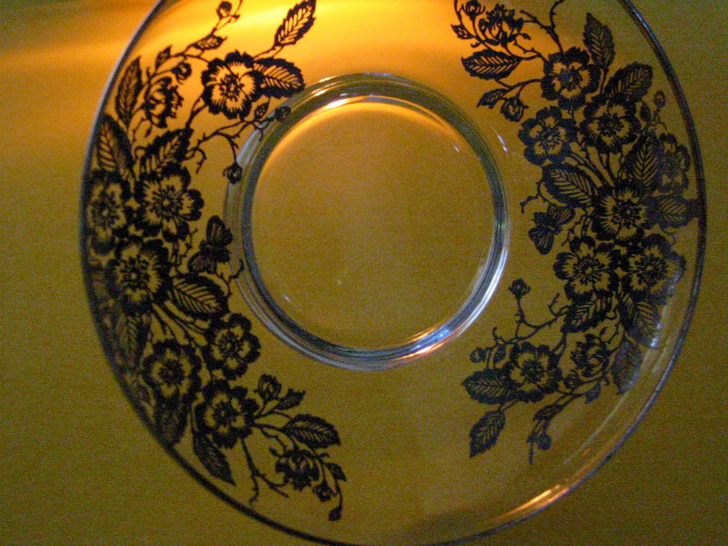 Silver Overlay Glass Condiment Dish Floral Decoration - Designer Unique Finds 