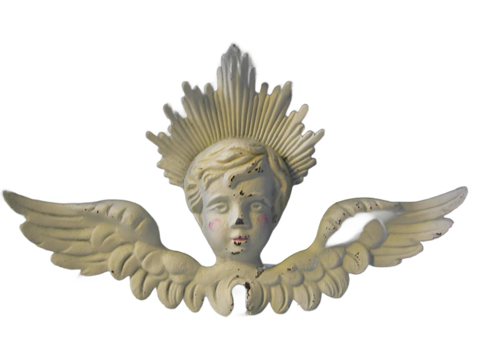 Folk Art Hand Painted White Metal Angel - Designer Unique Finds 