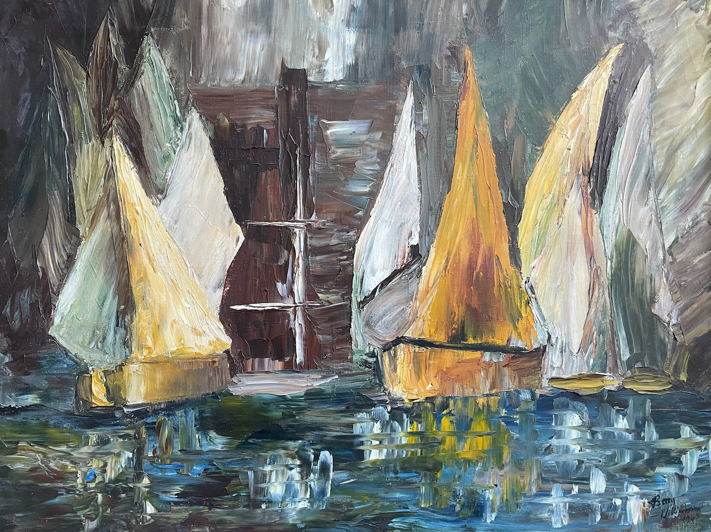 Betty Williamson Sailboats Nautical Oil On Canvas