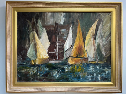 Betty Williamson Sailboats Marine Nautical Oil On Canvas