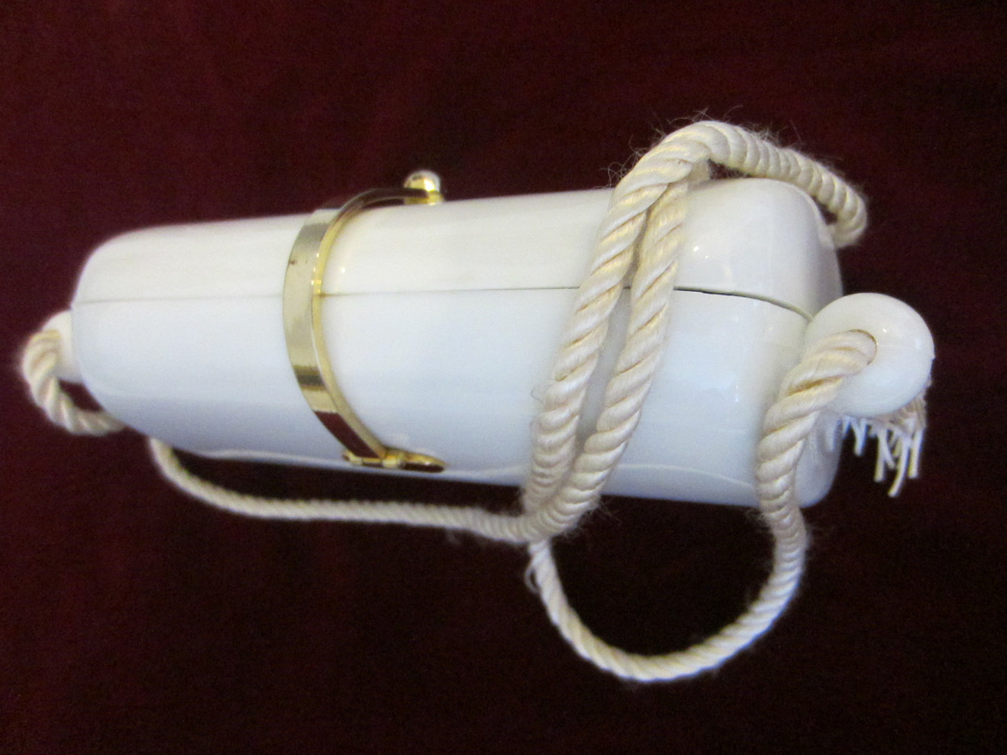 White Celluloid Cross Body Clutch Purse Tassel Design Strap Rope - Designer Unique Finds 