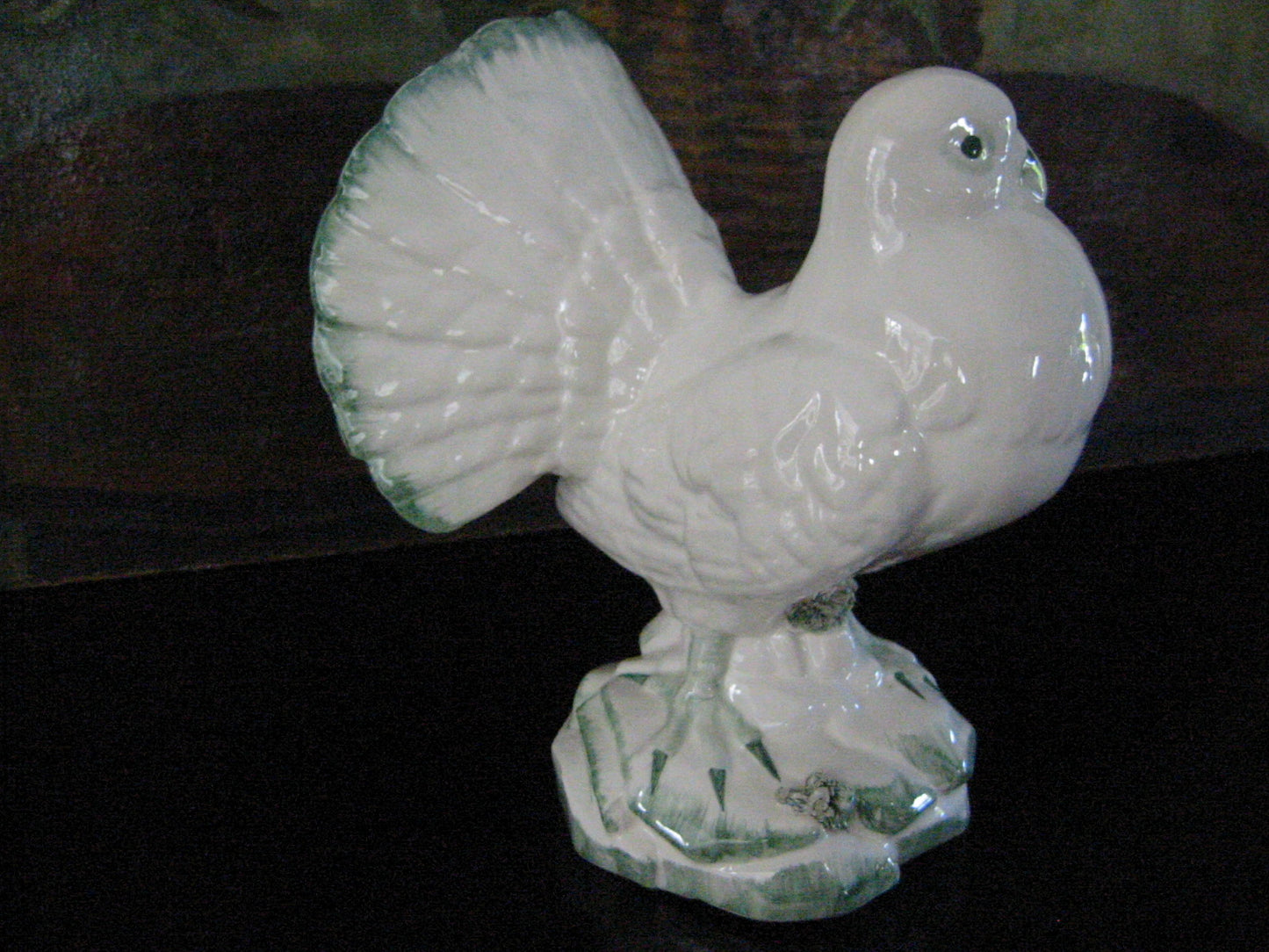 Italy White Ceramic Dove Green Accent - Designer Unique Finds 