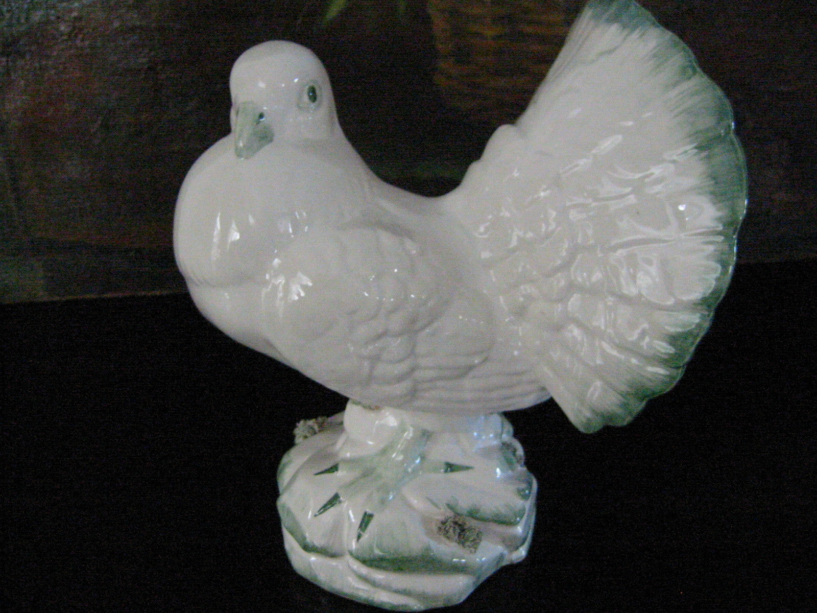 Italy White Ceramic Dove Green Accent - Designer Unique Finds 