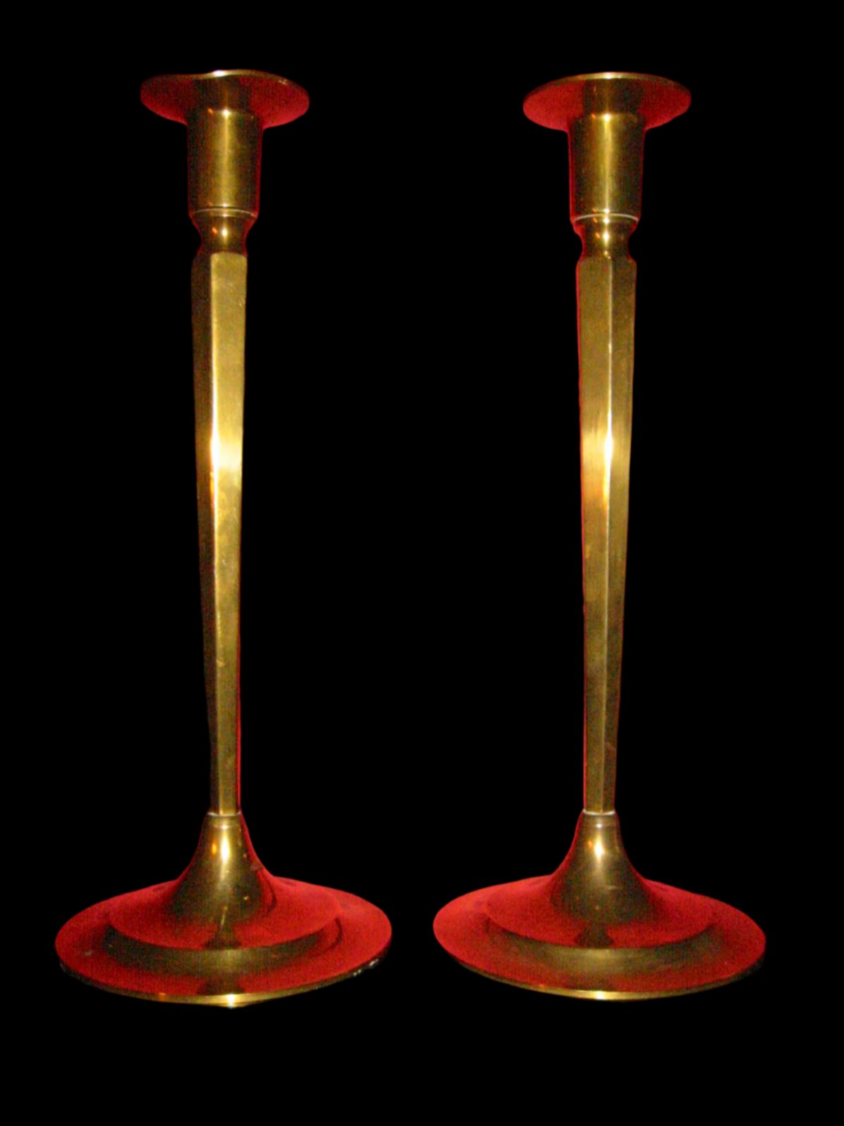 A Pair of Mid Century Brass Candlesticks Federal Style