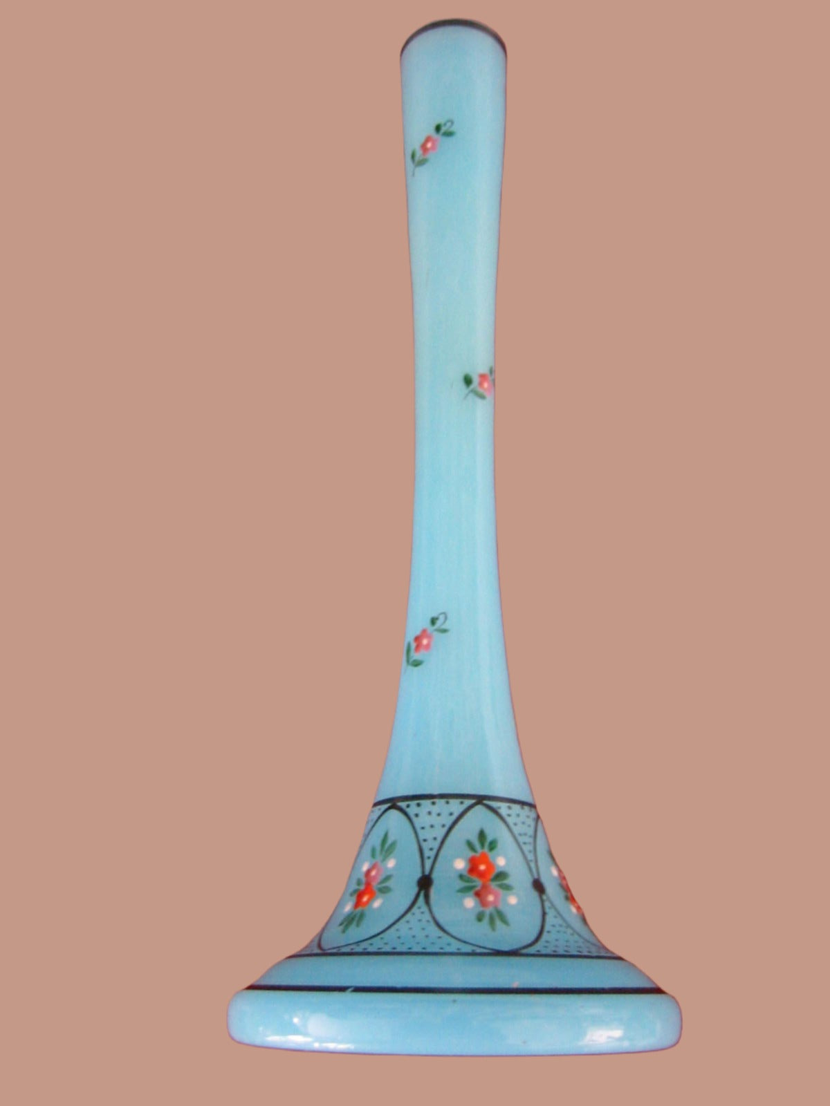 Czech Glass Hand Beaded Floral Enameling Turquoise Bud Vase