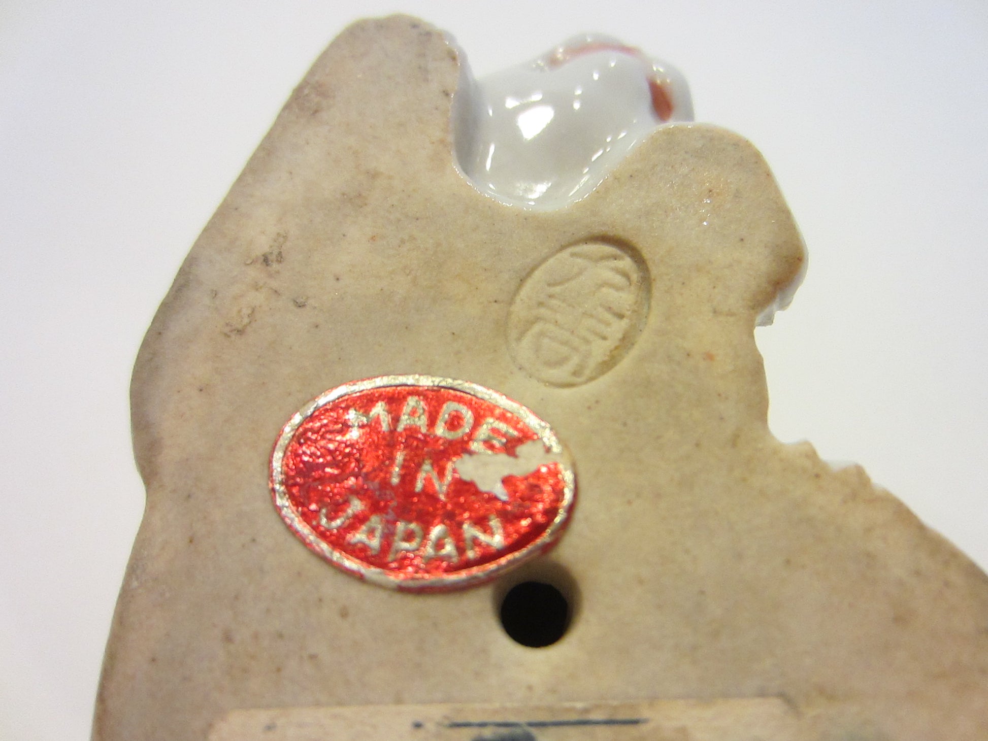 Japanese Ceramic Cat Signed Gold Decorated Red Accent Miniature Art - Designer Unique Finds 