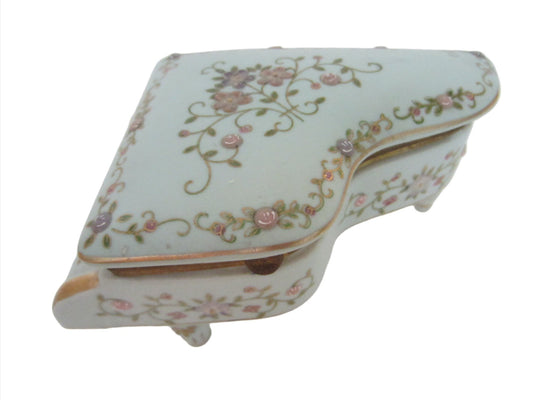 French Style Blue Hand Painted Porcelain Piano Jewelry Box