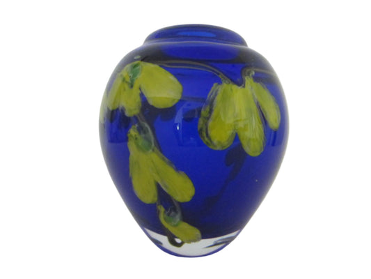 Murano Glass Deep Blue Blown Vase Infused Yellow Flowers - Designer Unique Finds 