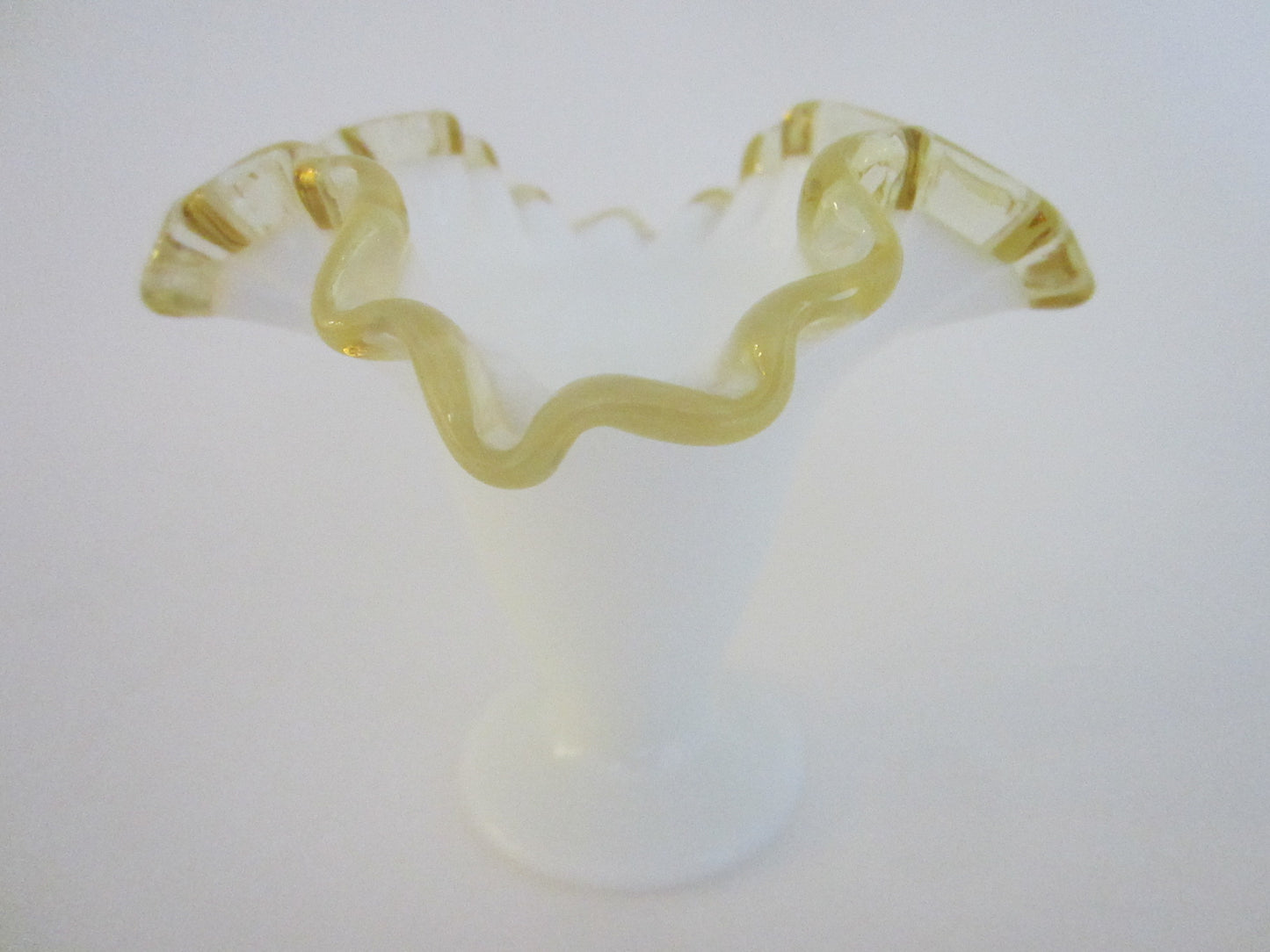 Milk Glass Golden Sheen Art Glass Ruffled Vase - Designer Unique Finds 