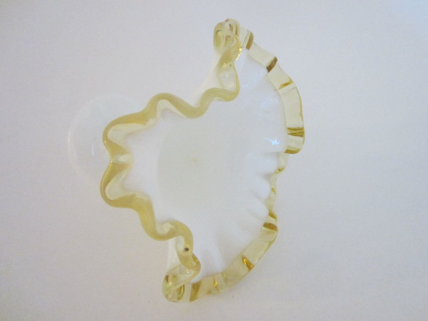 Milk Glass Golden Sheen Art Glass Ruffled Vase - Designer Unique Finds 