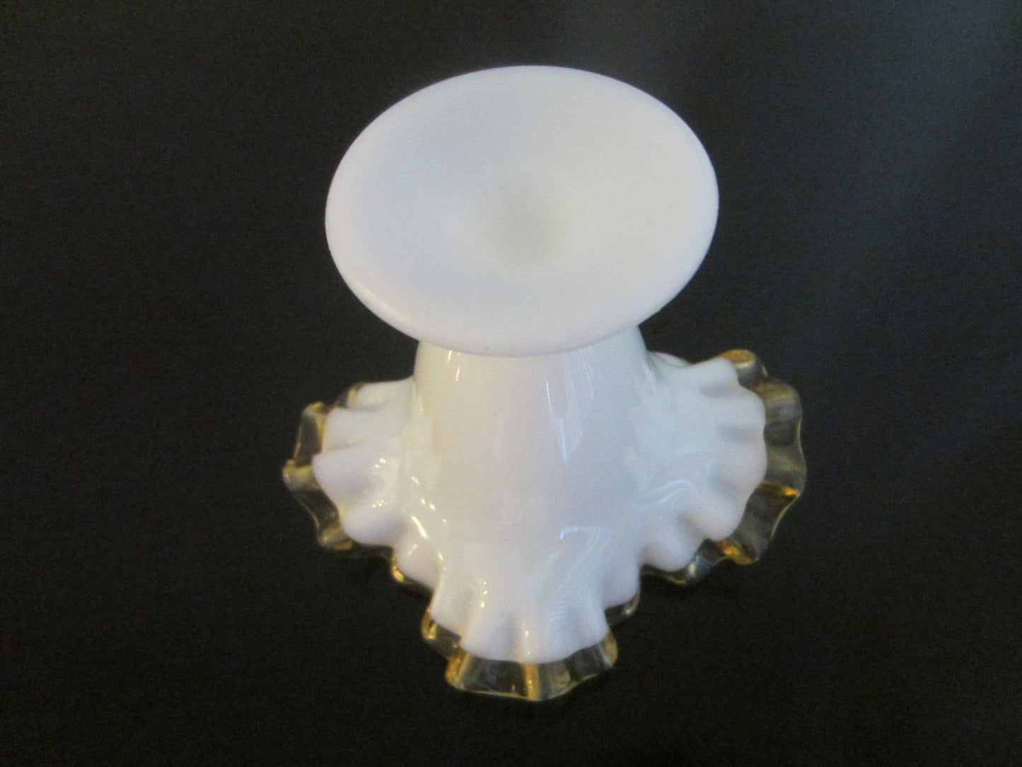 Milk Glass Golden Sheen Art Glass Ruffled Vase - Designer Unique Finds 