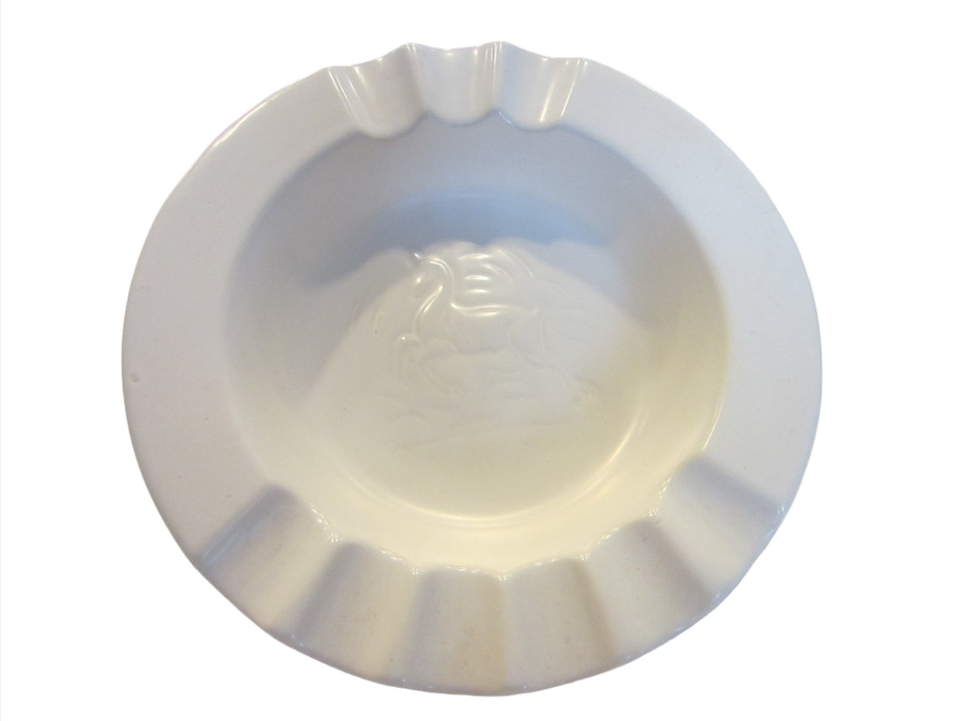 Hull USA Equestrian White Ceramic Ashtray - Designer Unique Finds 