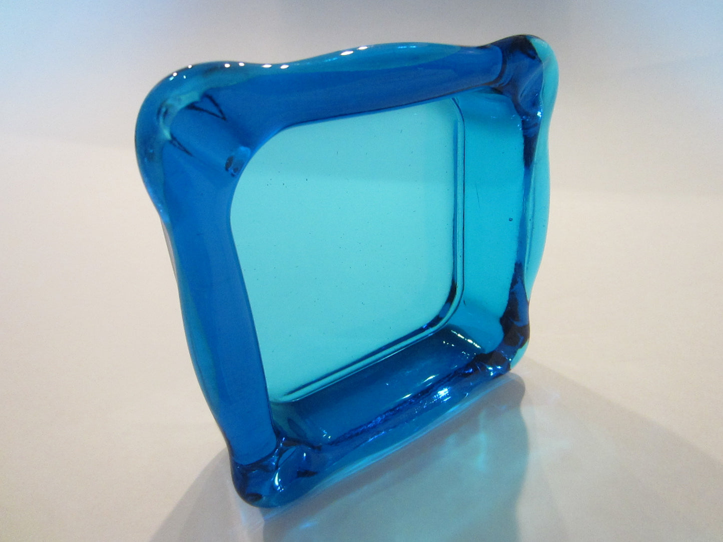 Blue Glass Square Mid Century Modern Ashtray