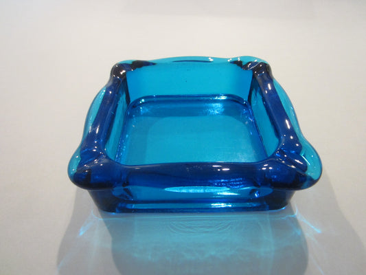 Blue Glass Square Mid Century Modern Ashtray