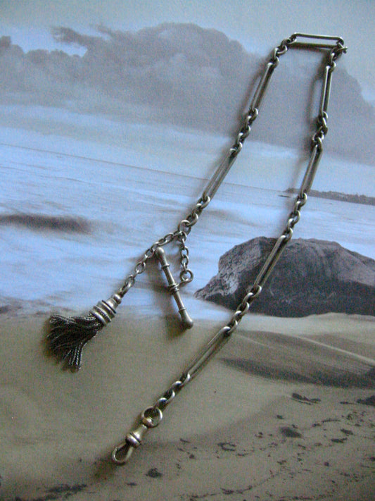 Fancy Twist Motif Tassel Silver Pocket Watch Chain Fob