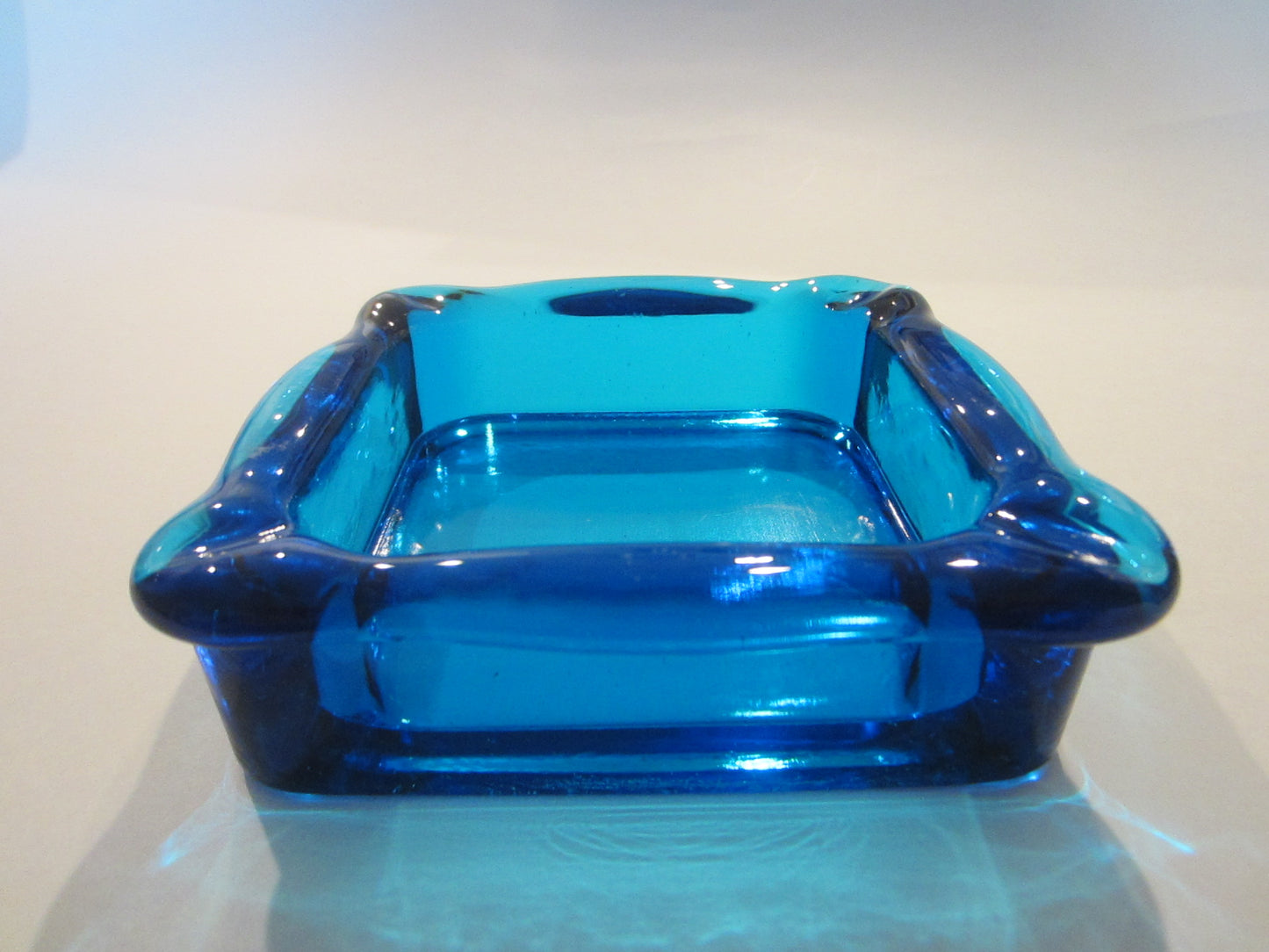 Blue Glass Square Mid Century Modern Ashtray