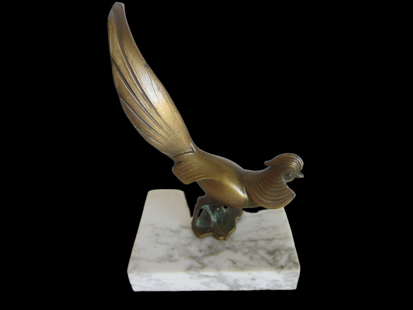 Bronze Rooster Abstract Folk Art On White Marble Base