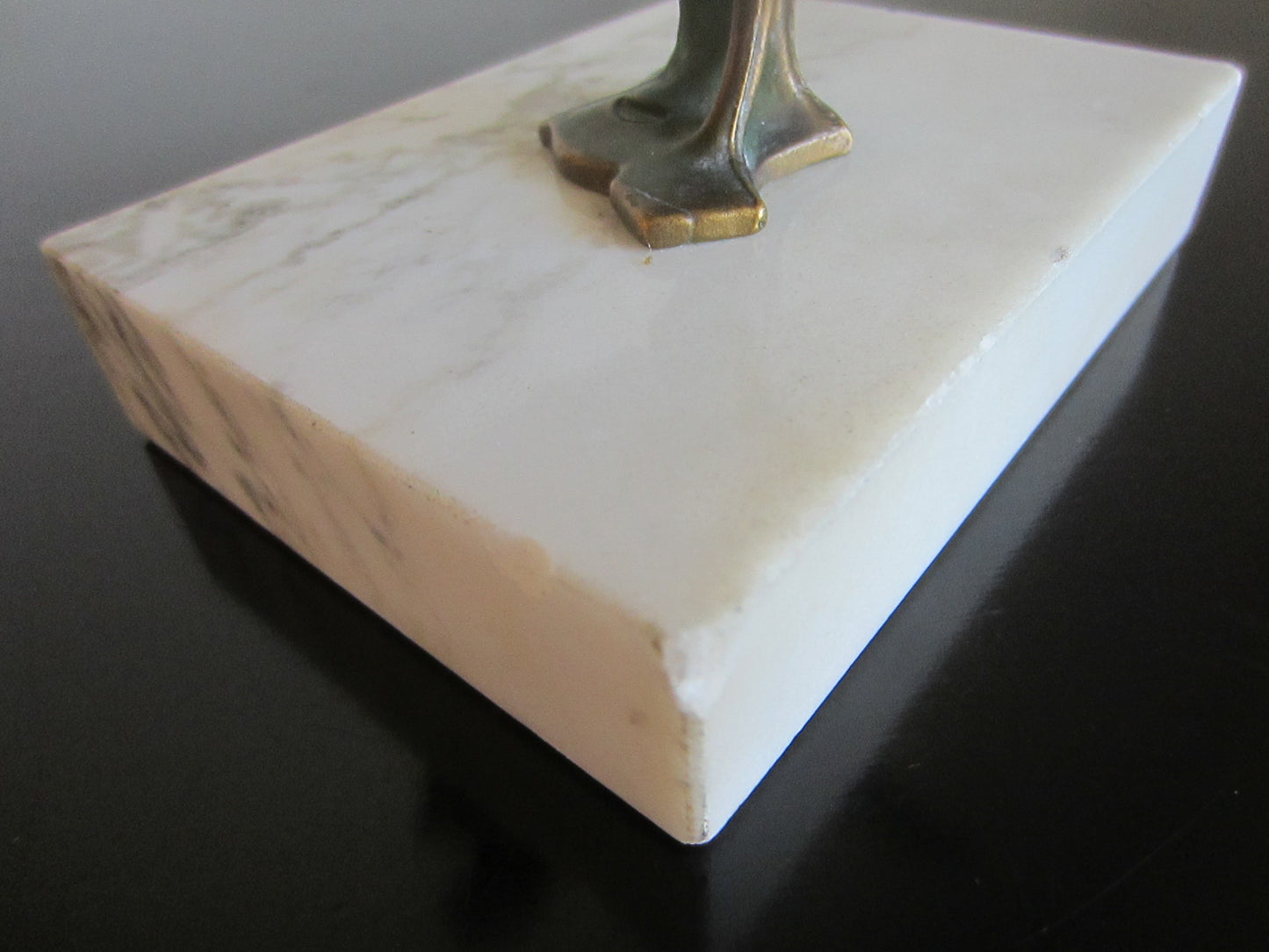 Bronze Rooster Abstract Folk Art On White Marble Base