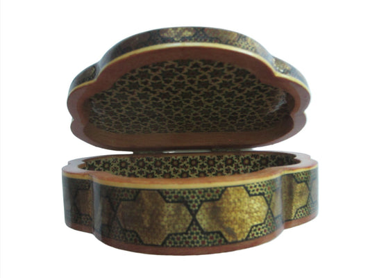 Khatam Clam Shell Design Inlaid Marquetry Medallions Hinged Box