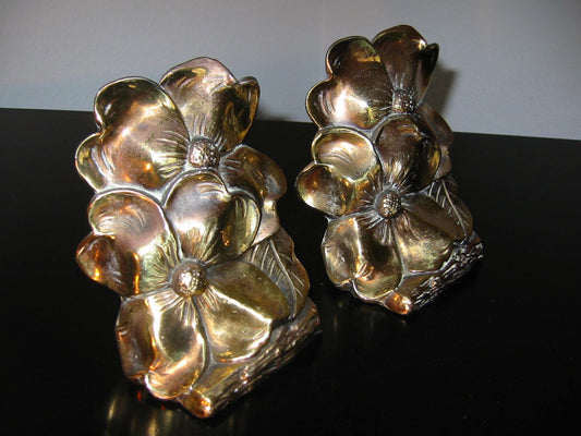 Bronze Art Deco Bookends Dog Wood Flowers - Designer Unique Finds 
