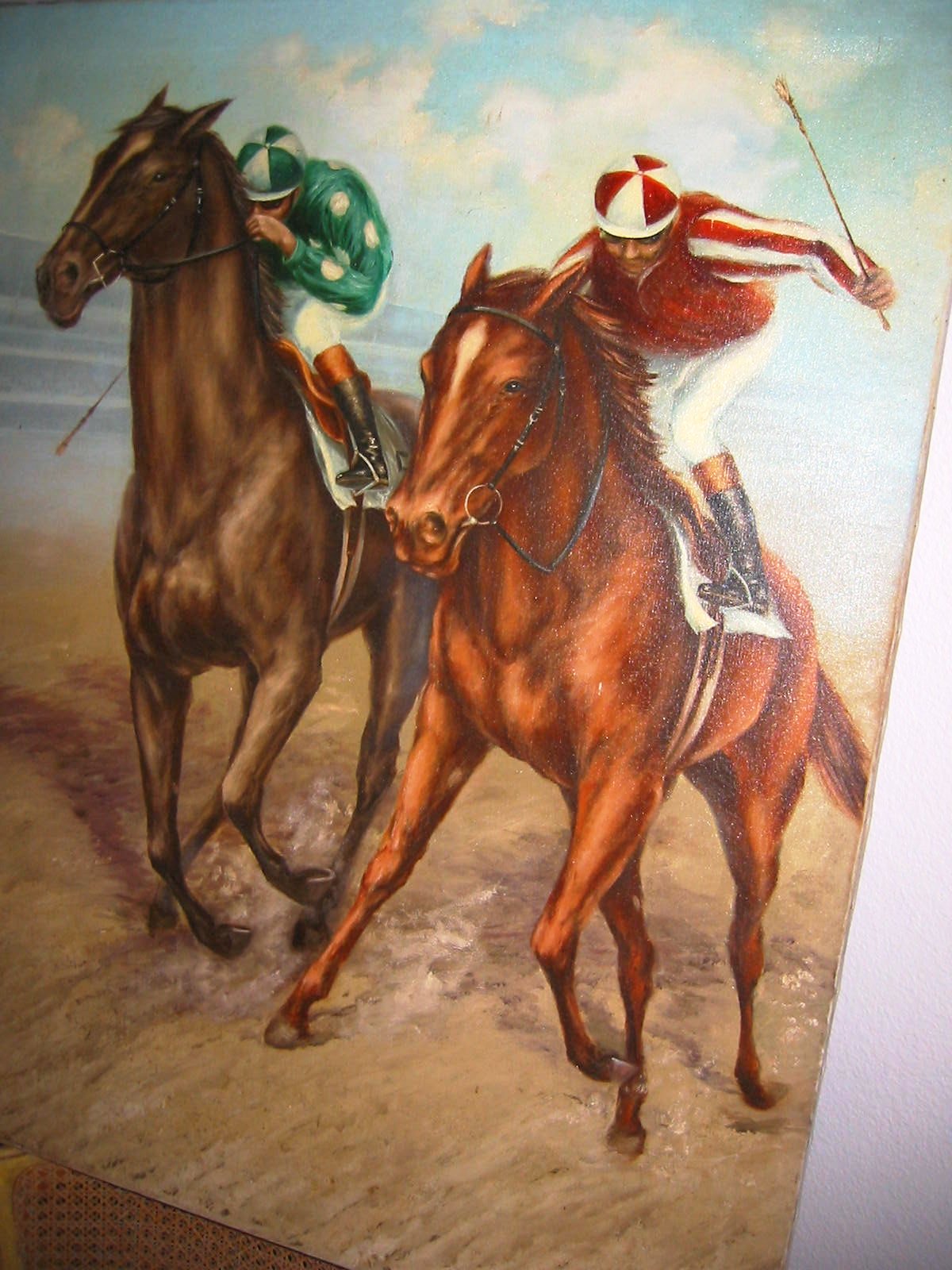 Polo Game De Voe Equestrian Horses Riders Oil On Canvas - Designer Unique Finds 