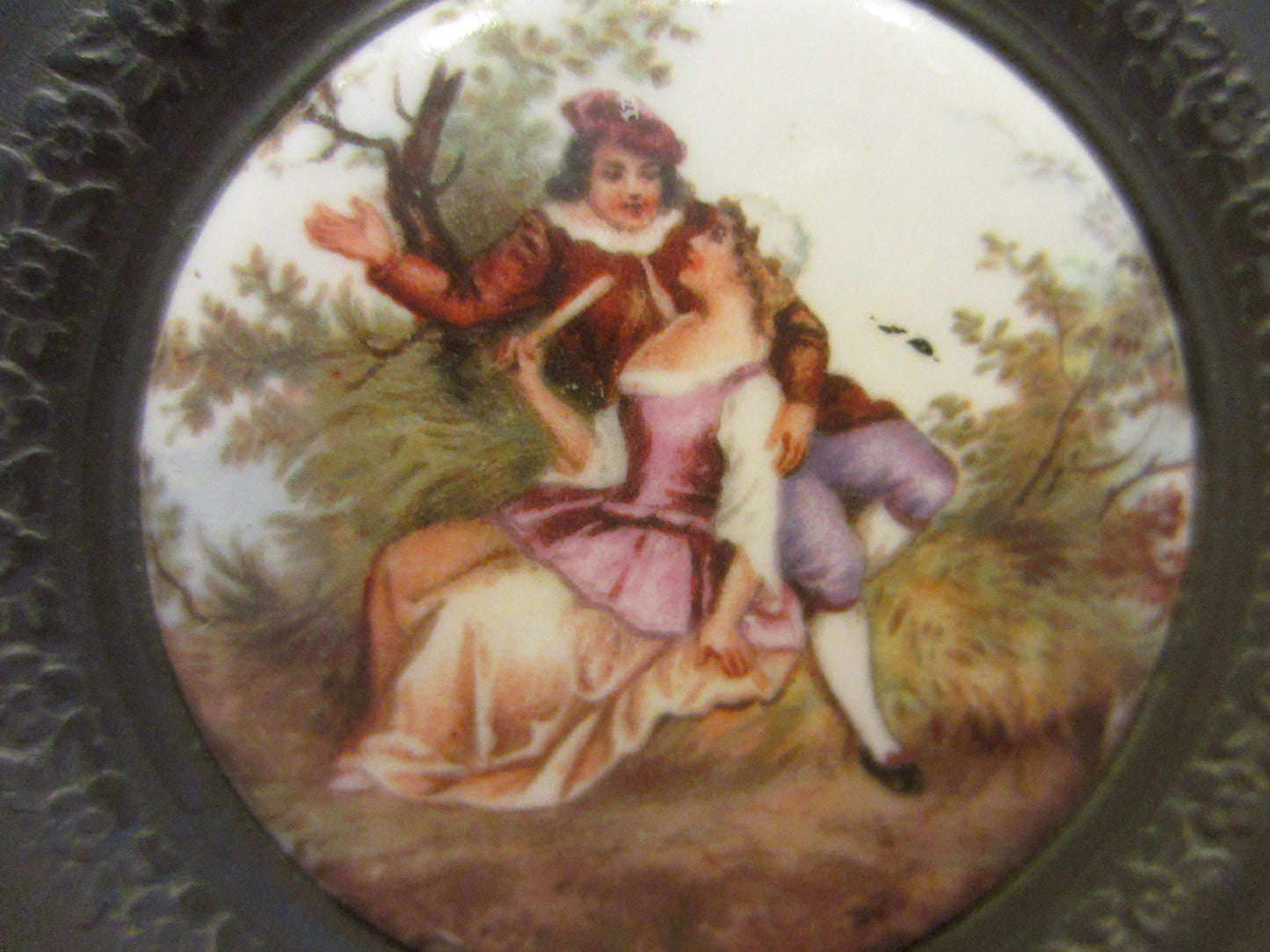 Art Deco Romantic Porcelain Medallion Musical Footed Jewelry Box - Designer Unique Finds 