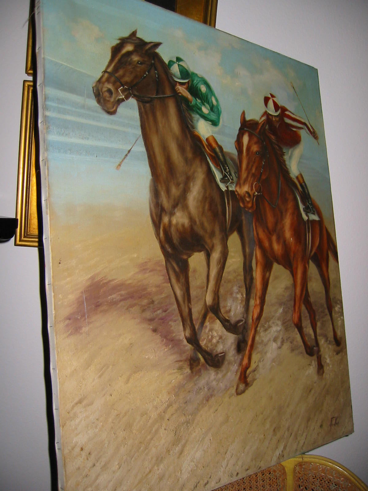 Polo Game De Voe Equestrian Horses Riders Oil On Canvas - Designer Unique Finds 