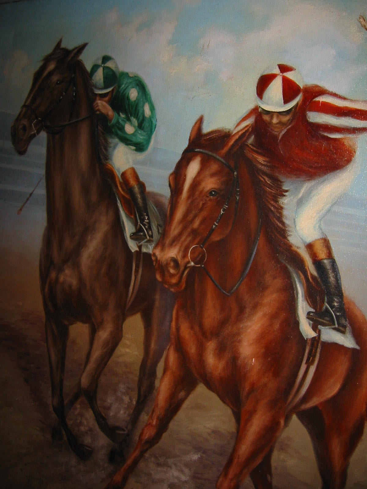 Polo Game De Voe Equestrian Horses Riders Oil On Canvas - Designer Unique Finds 