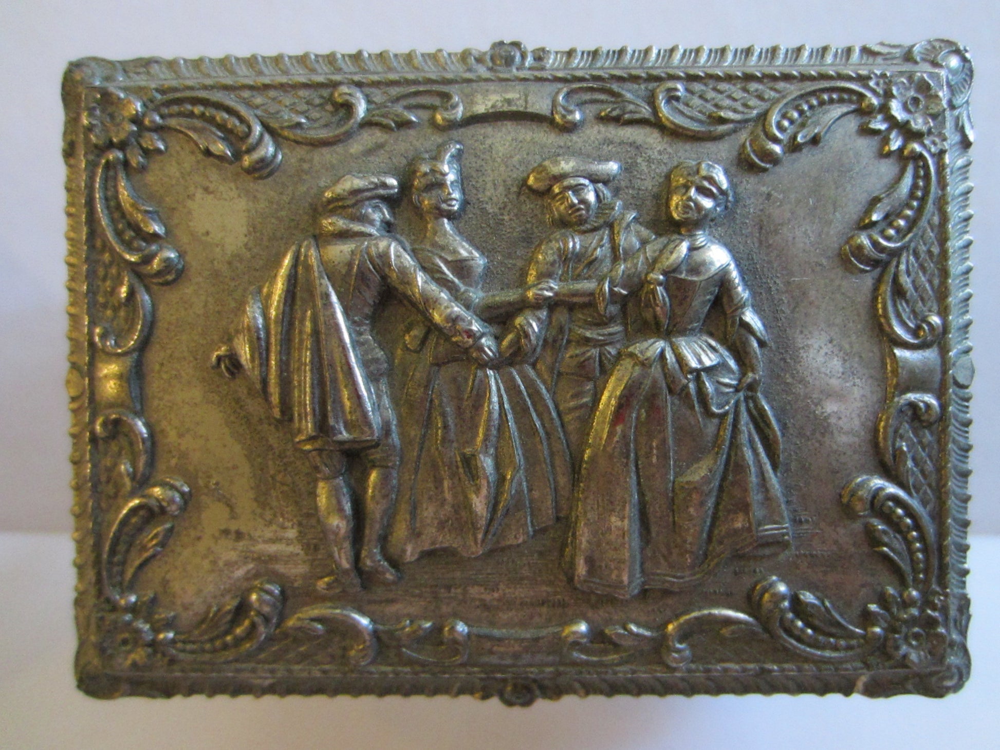 Victorian Style Silver Jewelry Box Figurative Floral Theme Japan - Designer Unique Finds 