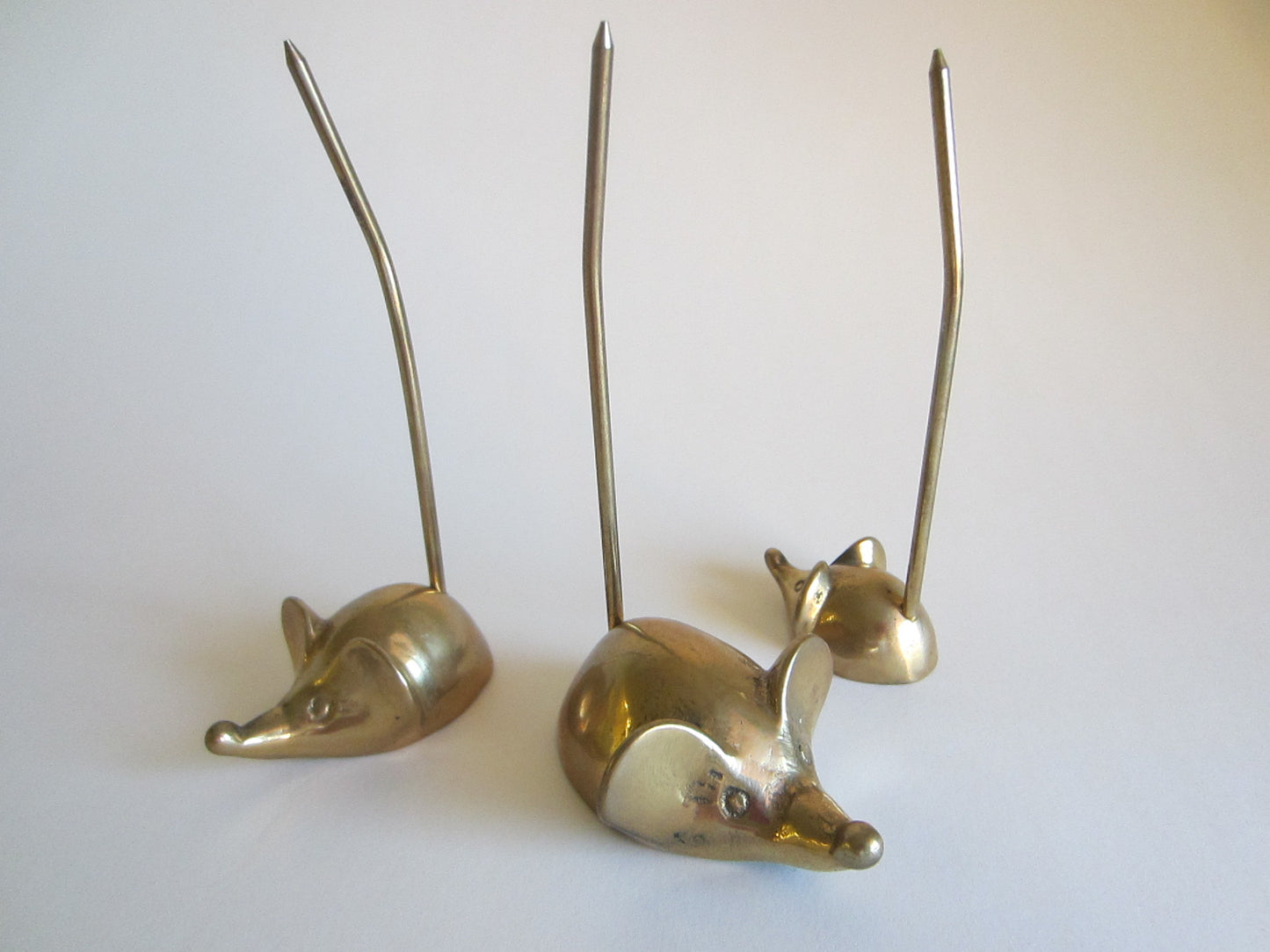 Three Solid Brass Mice Mid Century Made in Taiwan Ring Holders - Designer Unique Finds 