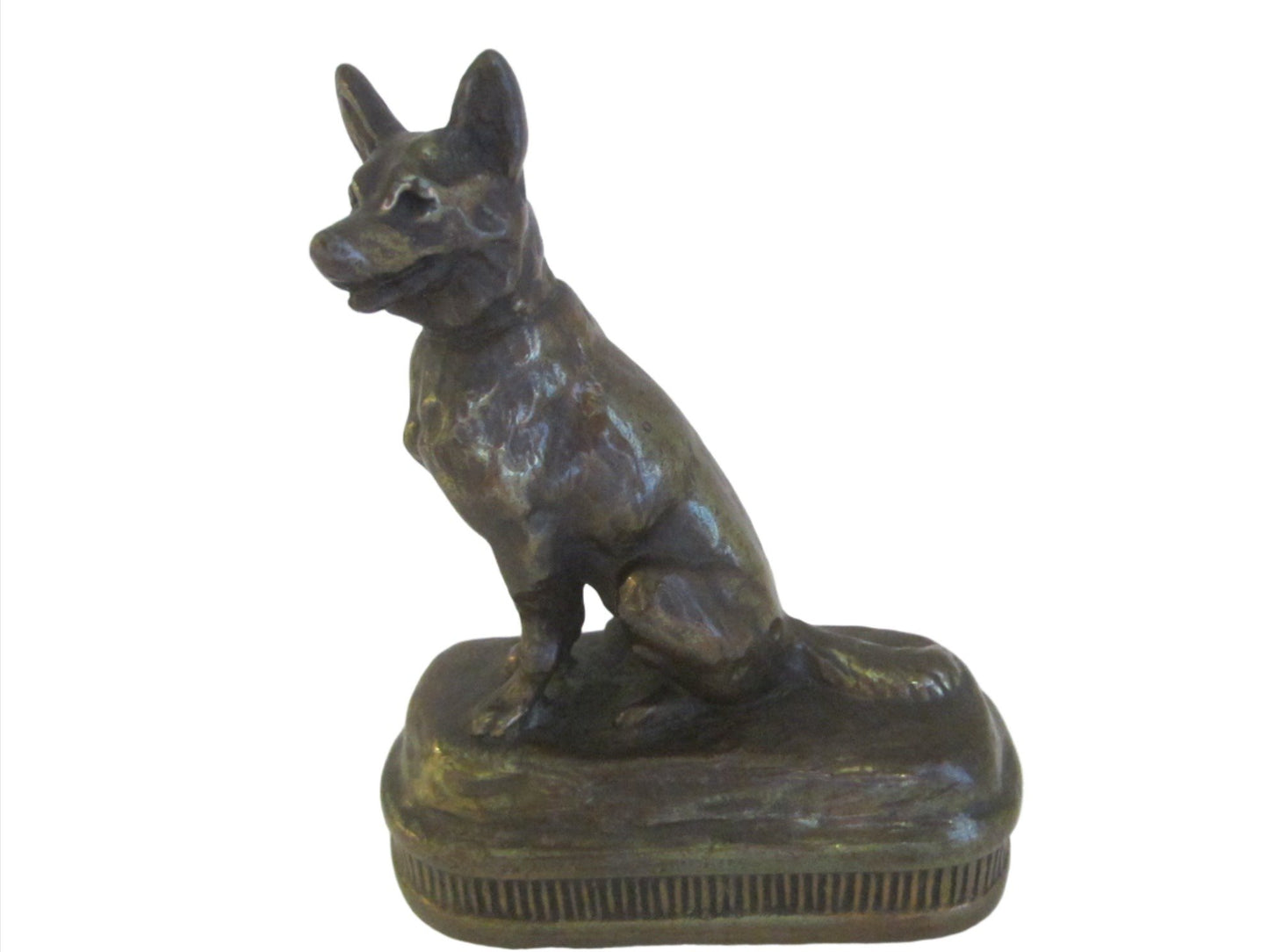 Antique Armor Bronze German Sheppard Dog Bookend Statue  - Designer Unique Finds 