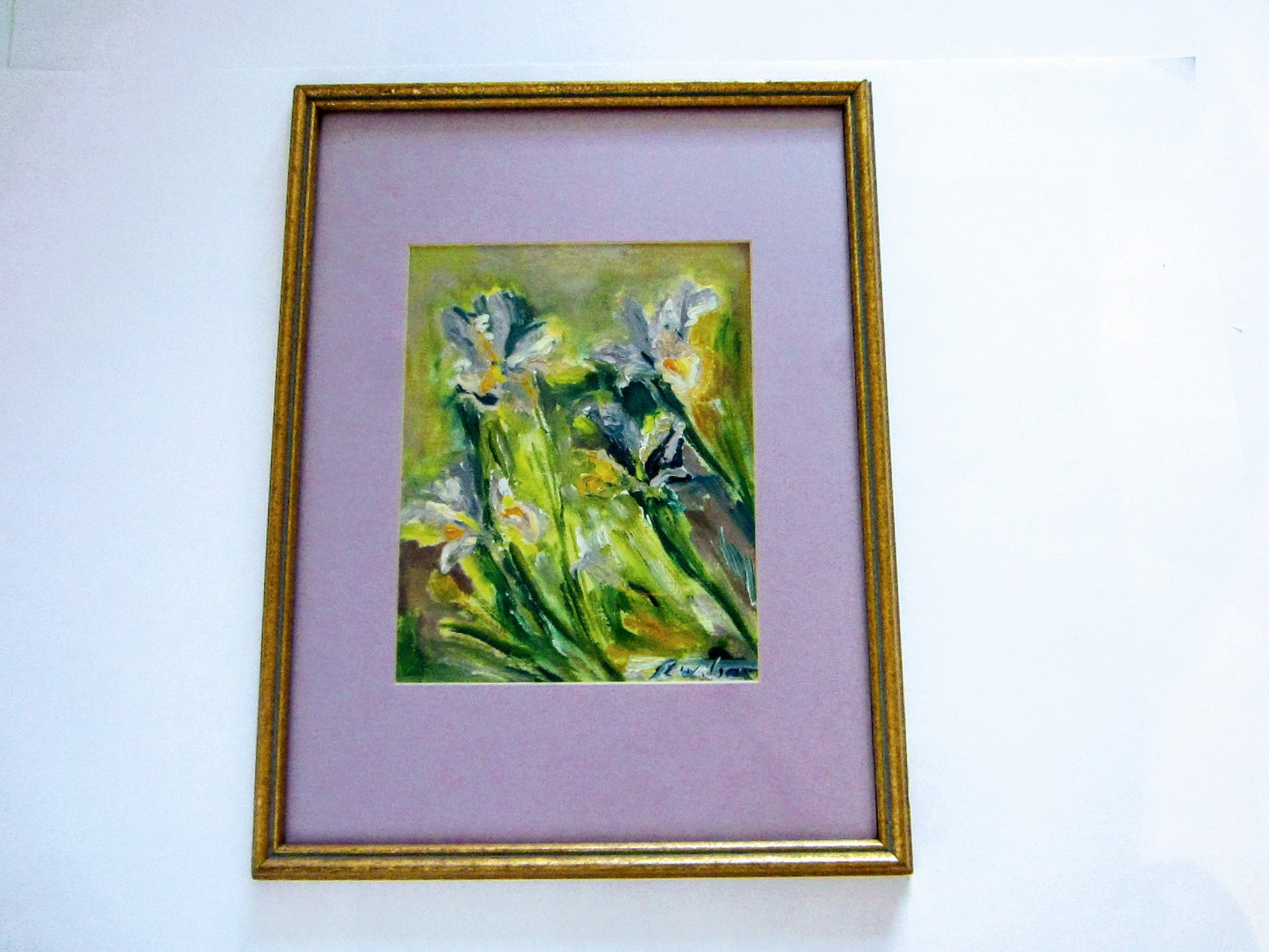 Still Life Irises Signed Oil On Board Untitled Painting