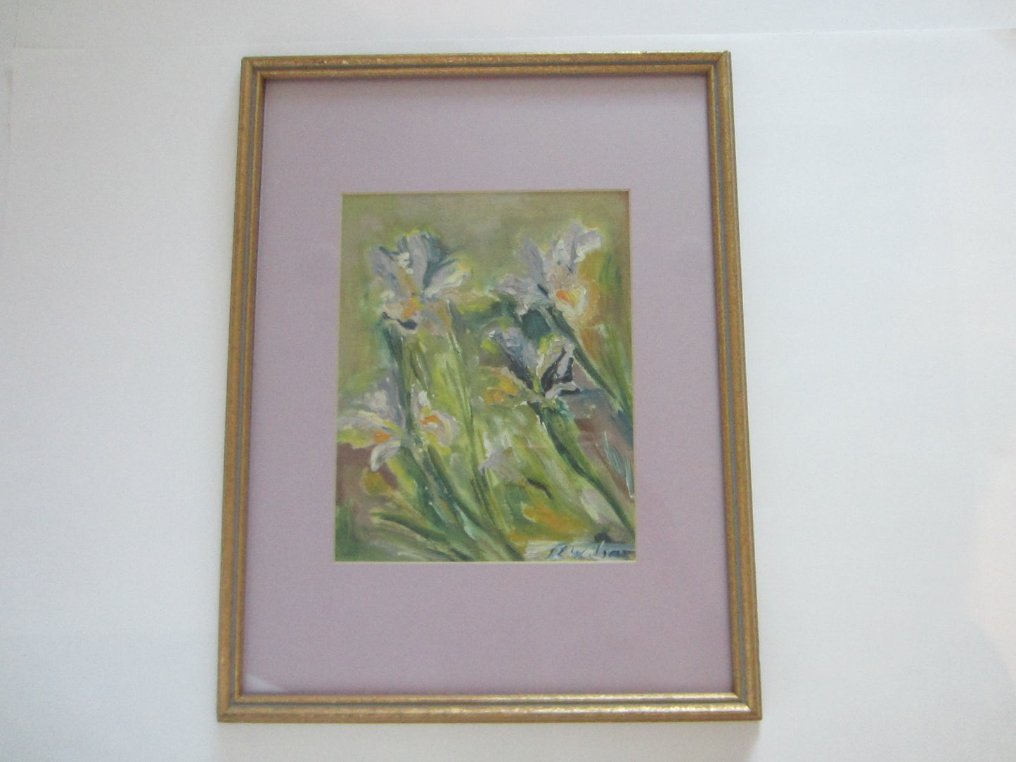 Still Life Irises Signed Oil On Board Untitled Painting