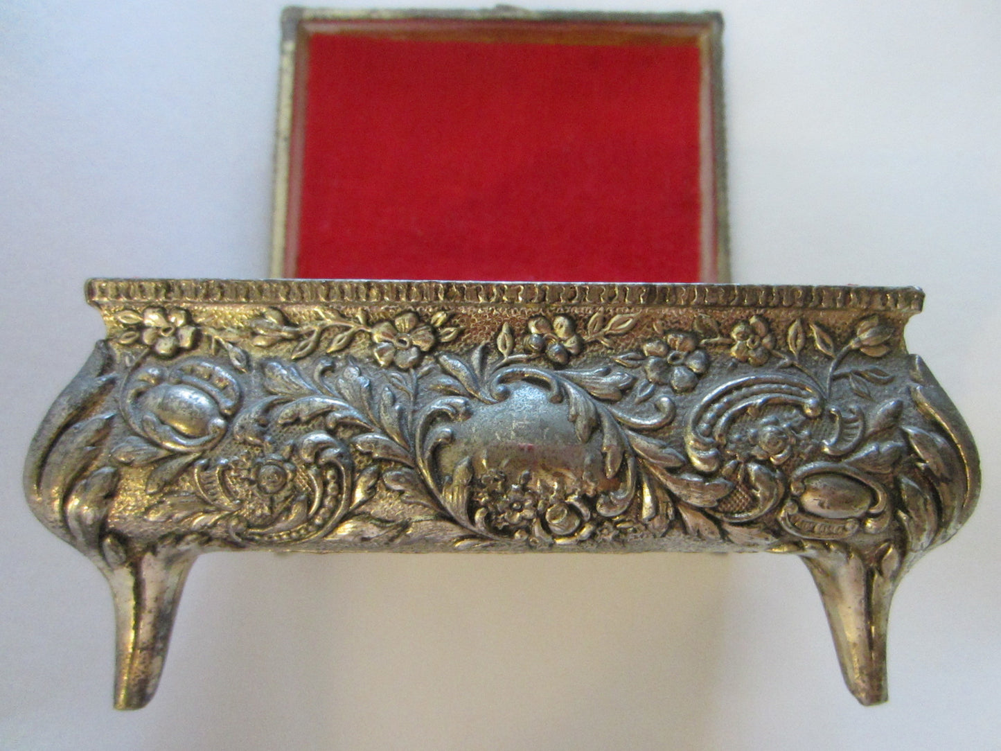 Victorian Style Silver Jewelry Box Figurative Floral Theme Japan - Designer Unique Finds 