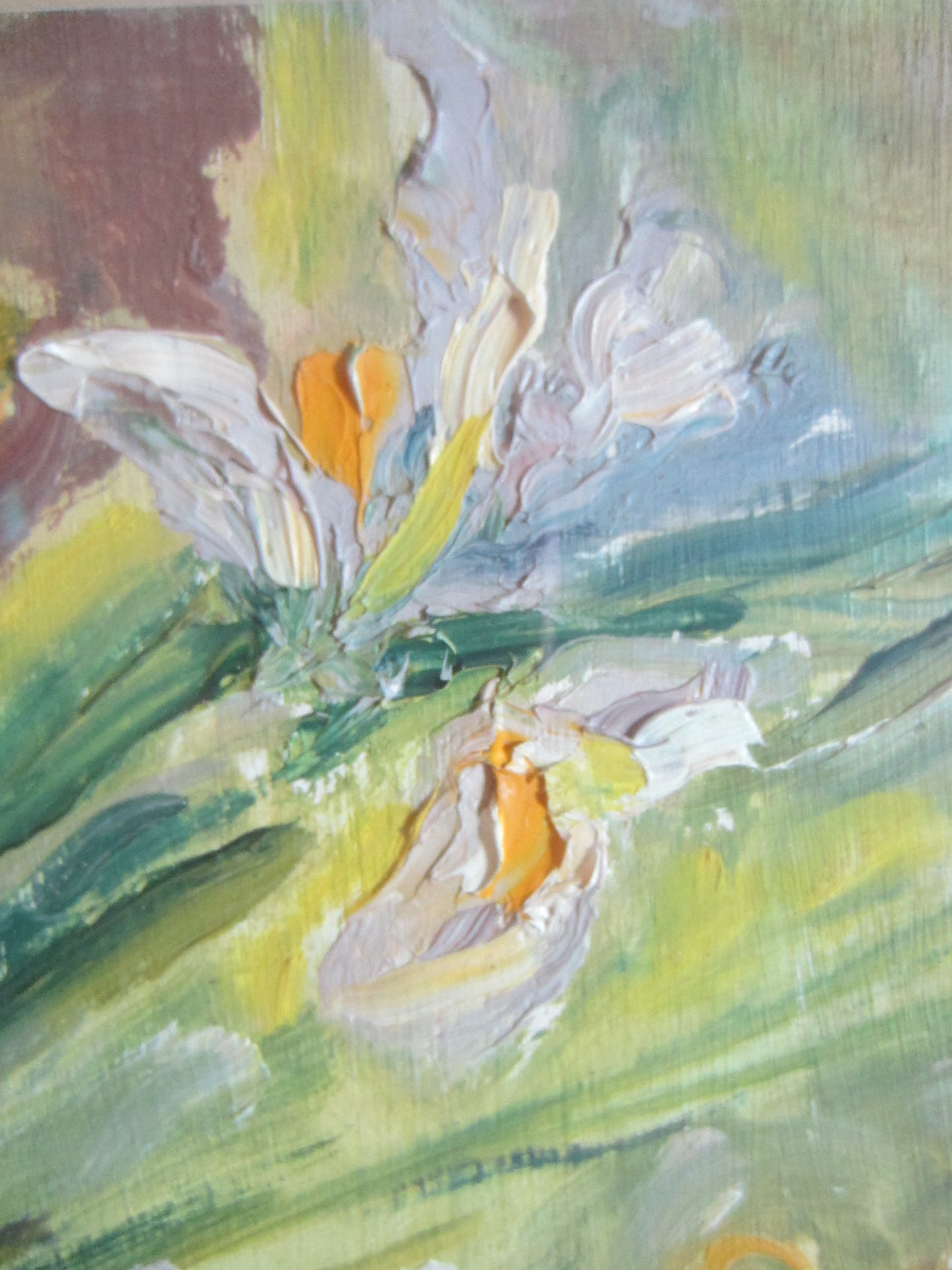 Still Life Irises Signed Oil On Board Untitled Painting